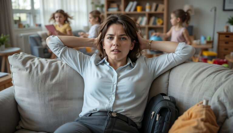 busy working mom who just came home from work